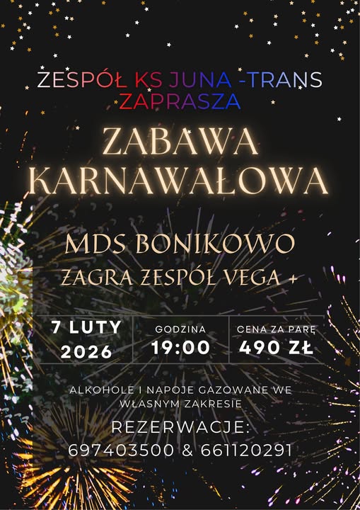 Zaproszenie na Zabawkę Karnawałową – Bonikowo 2026